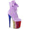 Ботинки Pleaser Flamingo-1020HG *Каблук 8 дюймов, 4-дюймовый PF-ботинок со шнуровкой спереди, молния сбоку, фиолетовый/многоцветный