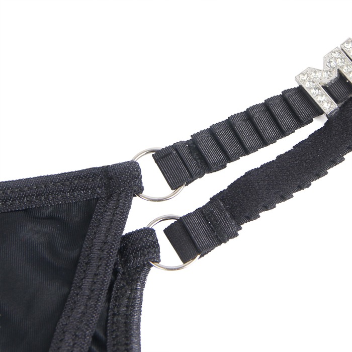 Чорні сексуальні трусики стрінги Star Night зі стразами, S