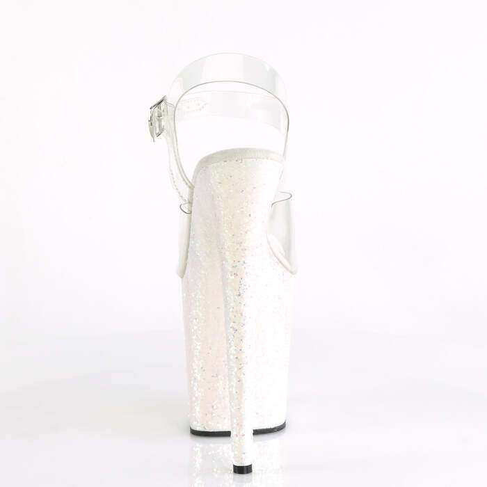 Босоніжки Flamingo-808LG на підборах 8 дюймів, босоніжки з ремінцем на щиколотці 4 дюйми з блискітками на підборах, прозорі/білі