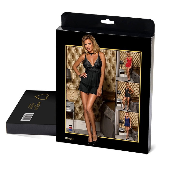 Пеньюар с трусиками Star Night кружевной, черный, M-L