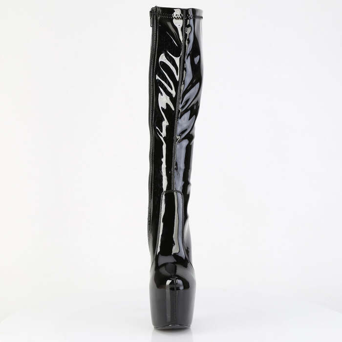 Чоботи Jubilant-2000 на підборах 7 дюймів, чоботи до коліна з прихованою висотою 3 дюйми, еластичні, з блискавкою збоку, чорний еластичний лак