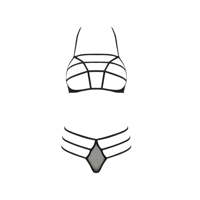Комплект белья со стреп-лентами RITA SET WITH OPEN BRA black S/M - Passion