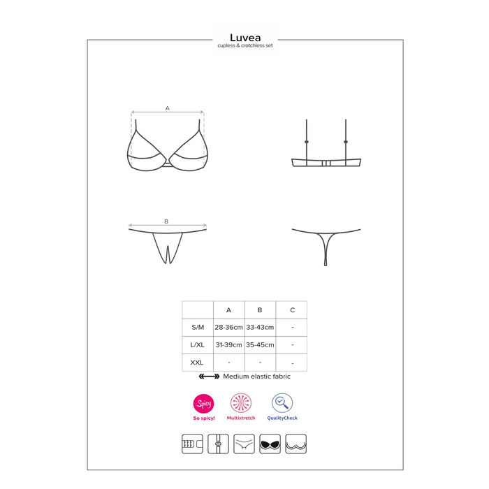 Комплект Obsessive Luvae с открытой грудью и интимным вырезом, чёрный, S-M