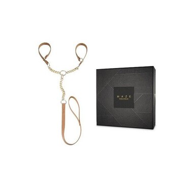 Наручники с поводком Indiscrets MAZE - T-Restraints Black, подарочная упаковка