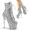 Чоботи Pleaser Adore-1020G *7 дюймів на підборах, 2 3/4 дюйма з блискітками та шнурівкою, збоку блискавка, сріблясті