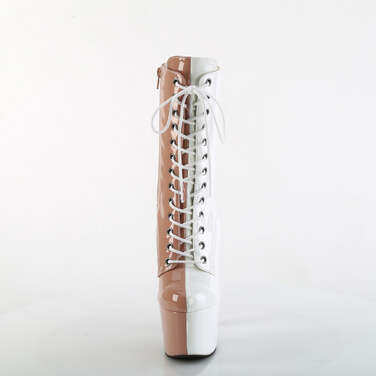 Ботинки Adore-1040TT *7-дюймовый каблук, 2 3/4-дюймовый PF двухцветный ботильоны со шнуровкой, молния сбоку, розовато-белый