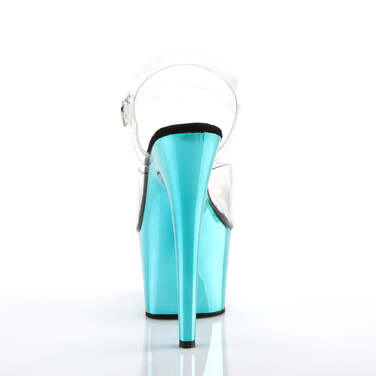Босоніжки Adore-708 на підборах 7 дюймів, з ремінцем на щиколотці 2 3/4 дюйма, прозорий/бірюзовий хром