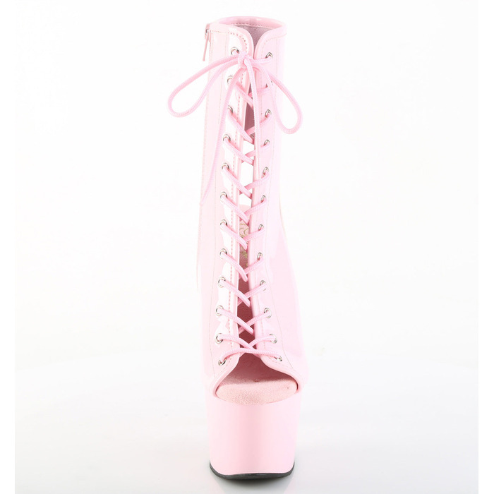 Ботильоны Adore-1016 с каблуком 7 дюймов, открытым носком и пяткой 2 3/4 дюйма, молнией сбоку, нежно-розовая лакированная кожа