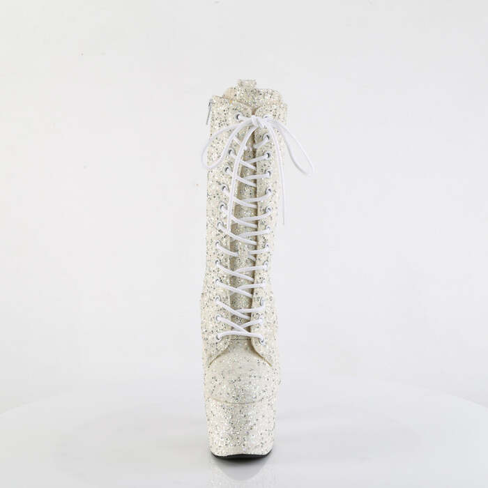 Ботинки Adore-1040GR *7 дюймов, каблук, 2 3/4 дюйма, шнуровка спереди, молния сбоку, белые