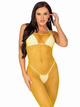 Длинное платье Leg Avenue в крупную сетку, желтое, One size