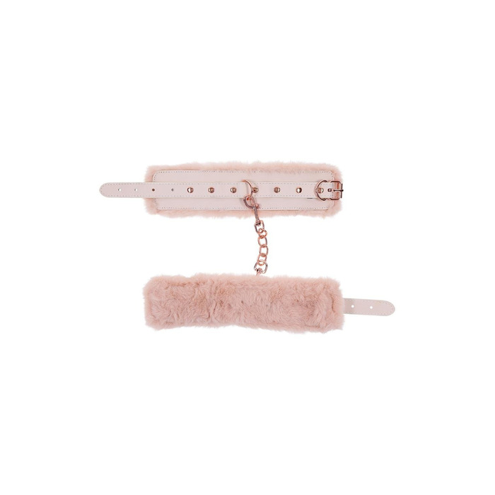 Наручники с мехом Sex & Mischief Peaches'n CreaMe с металлической фурнитурой, розовые
