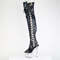 Сапоги Pleaser Bejeweled-3052HG-7, каблук 7 дюймов, высота 2 3/4 дюйма, ботфорты с открытым носком, шнуровка сзади сбоку, с RS, чёрная голограмма, лакированная кожа