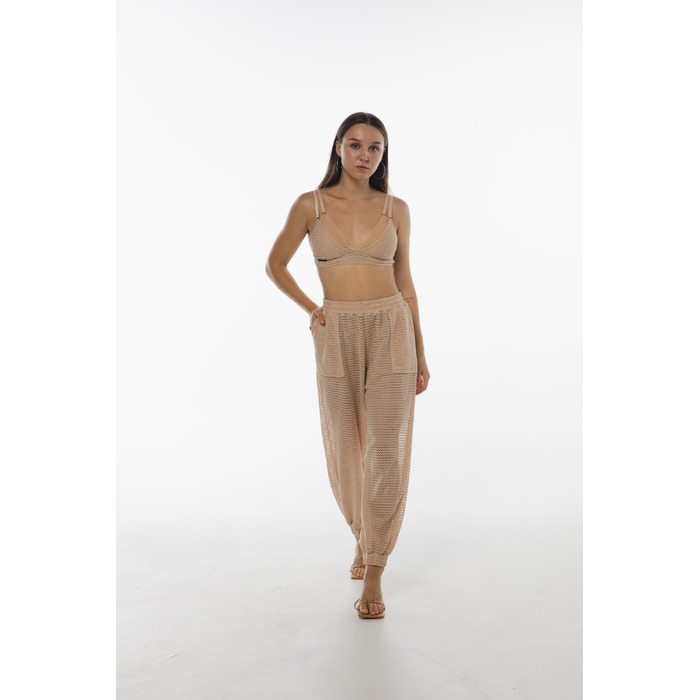 Комплект Muse Mesh з Трикутним Топом та Штанами з Сітки для Pole Dance, Stretching та Studio Практики - бежевий