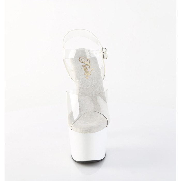 Босоніжки Adore-708 на підборах 7 дюймів, босоніжки з ремінцем на щиколотці 2 3/4 дюйма, прозорі/білі