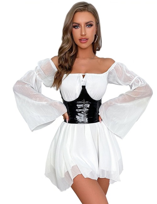 Корсет под грудь из лакированной кожи Star Night и трусики, черный, XL (без коробки)