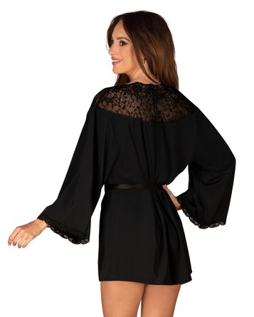 Халат черный Obsessive Bellastia peignoir XS/S