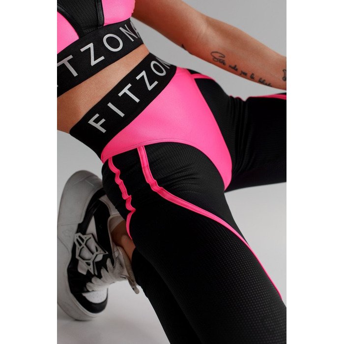 Легінси FZ Black Mesh Leggings with Imitation Shiny Neon-Pink Thongs