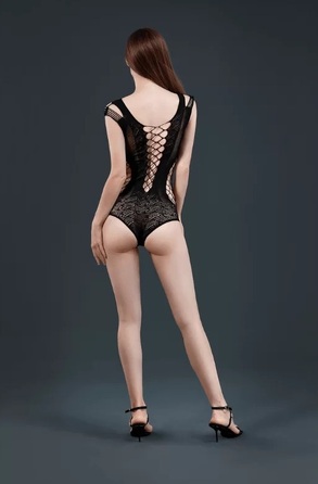 Боди черный с глубоким декольте Moonlight Model 11 и вставками из крупной сетки по бокам, XS-L